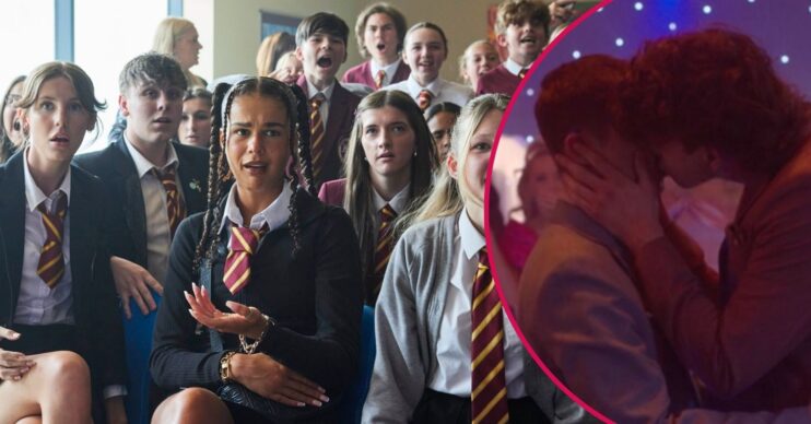 Stace and other stars in a Waterloo Road image and Luca kissing Freddie