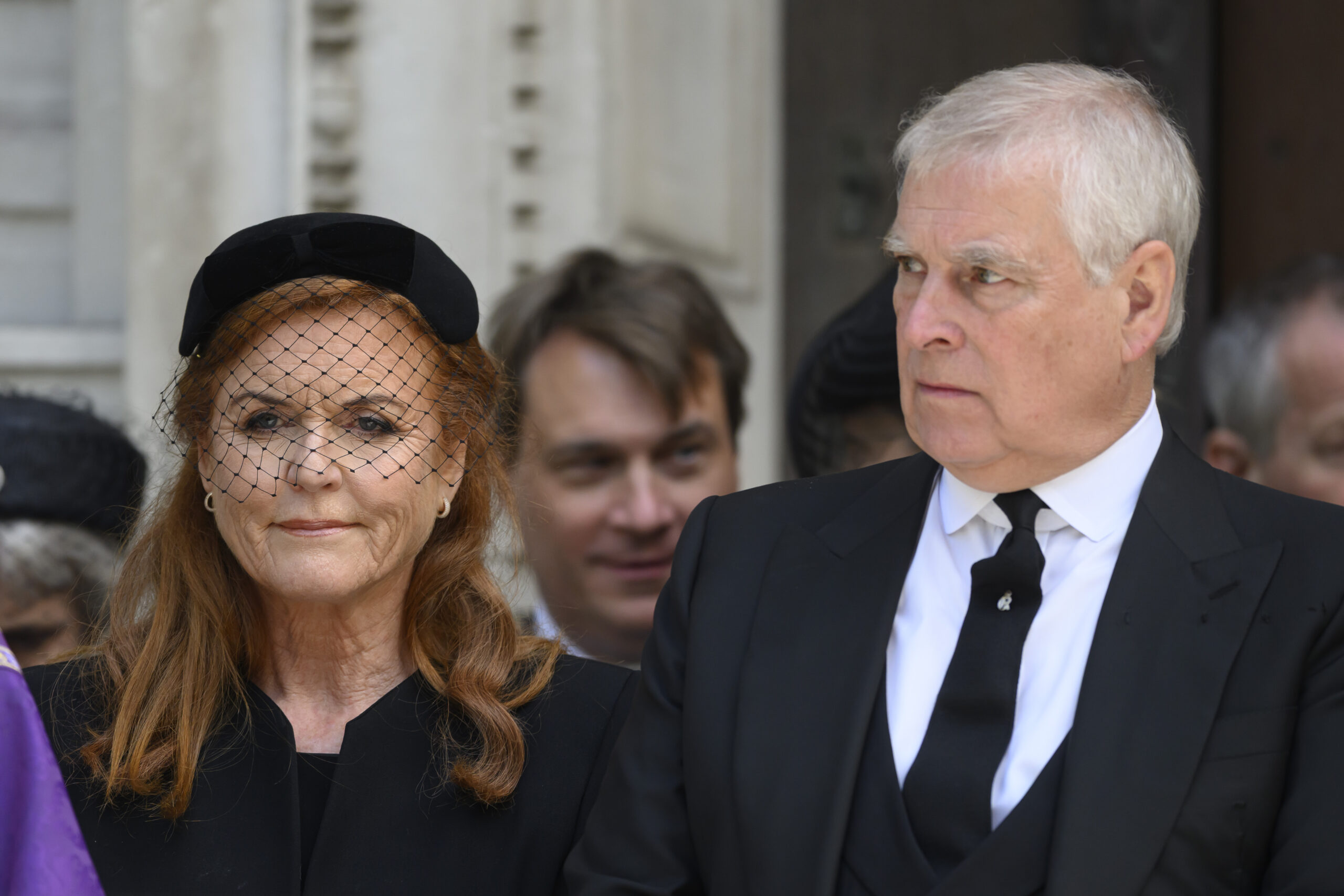 Sarah Ferguson beside Andrew Mountbatten-Windsor at the Duchess of Kent's funeral