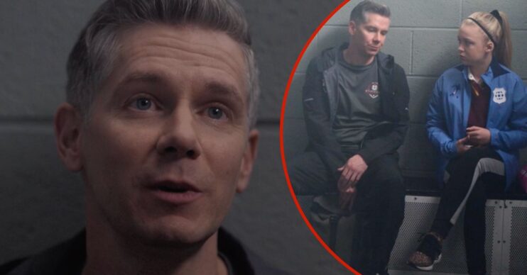 Karl Davies in Waterloo Road next to a separate image of Tony and Portia