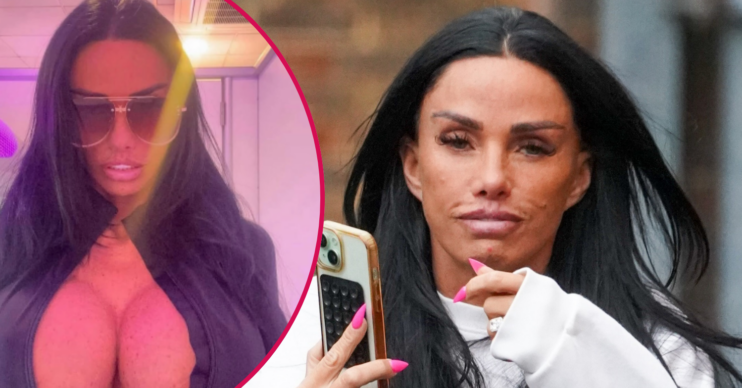 Katie Price on the phone and showing off her boobs