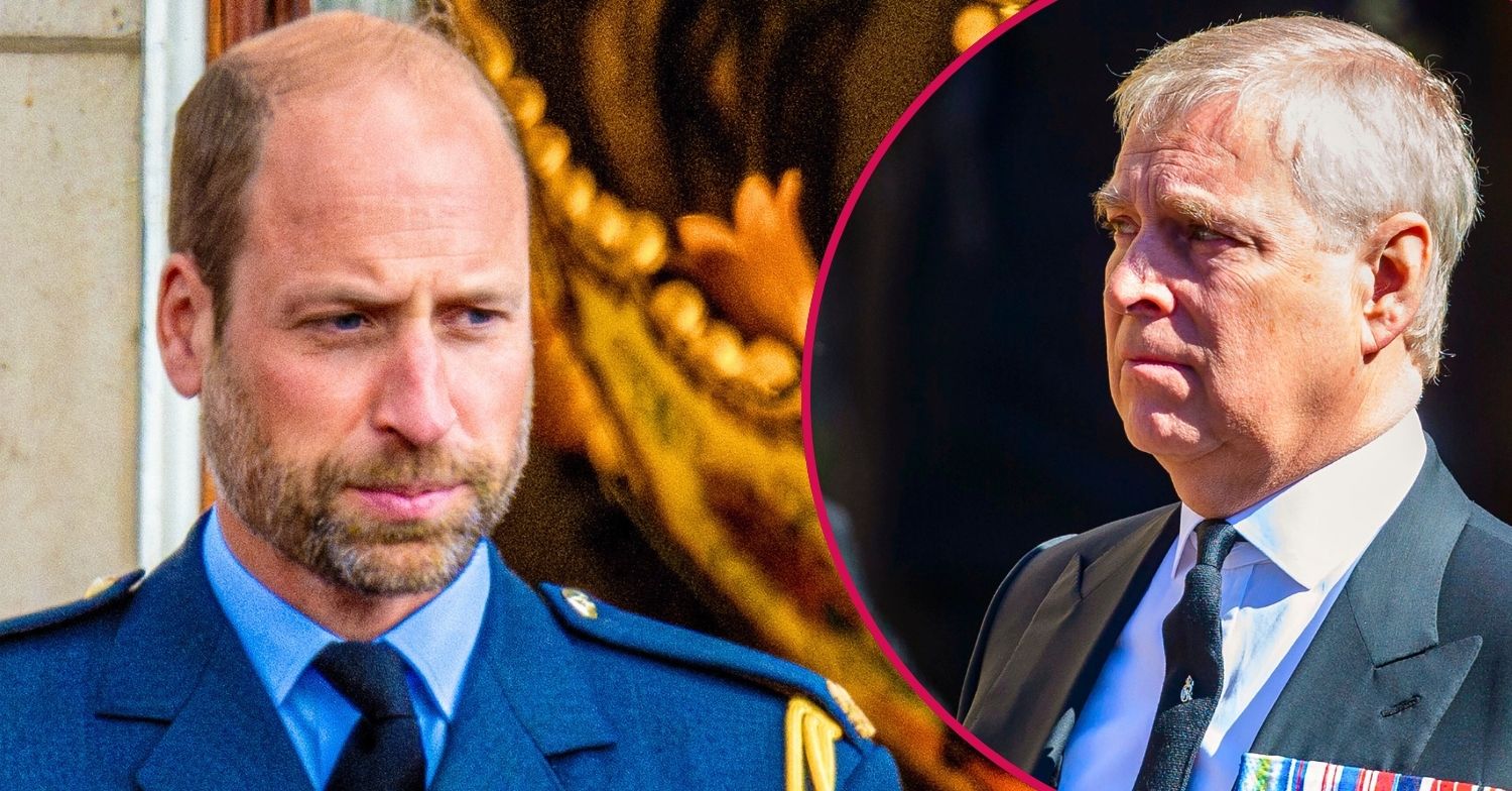 Prince William frowning beside Andrew Mountbatten-Windsor with an emotional expression