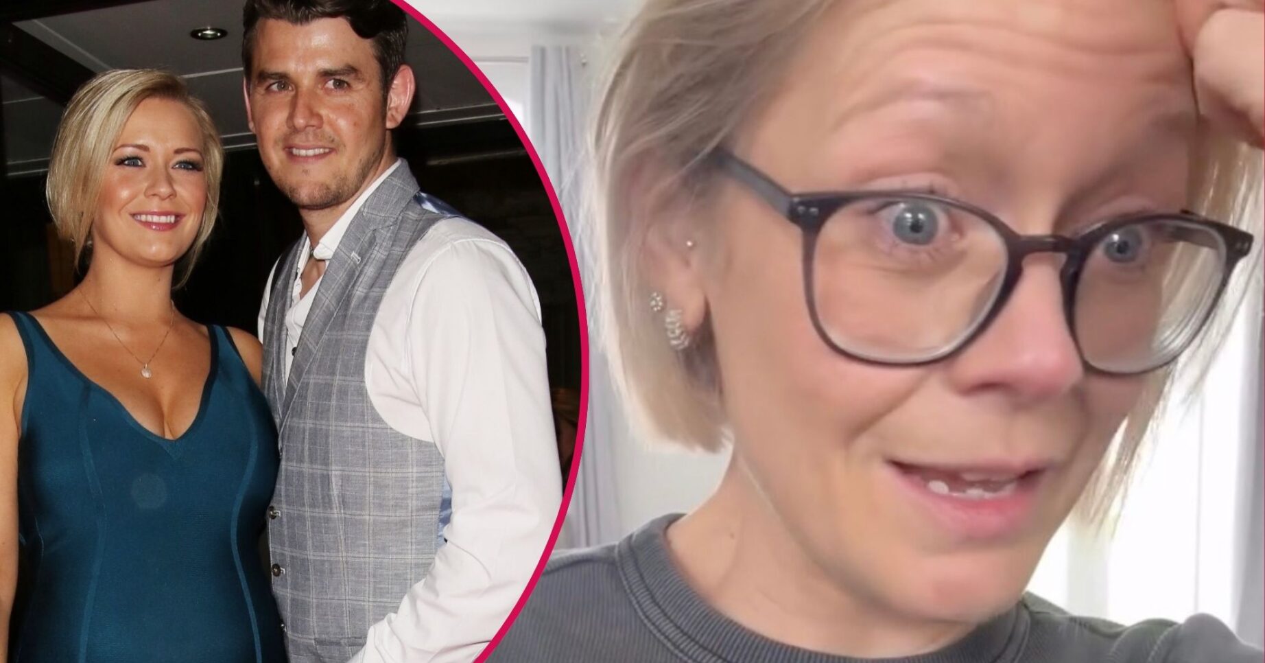 Suzanne Shaw and Sam Greenfield smiling / Suzanne Shaw crying