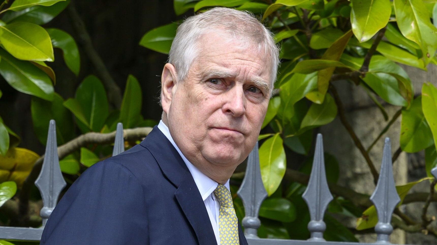 Andrew Mountbatten-Windsor frowning in suit at royal Easter service