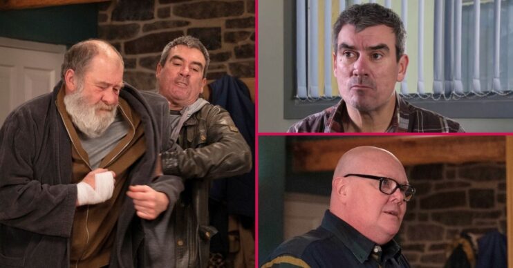 Bear, Cain and Paddy in Emmerdale (Credit: ITV/Comp ED!)