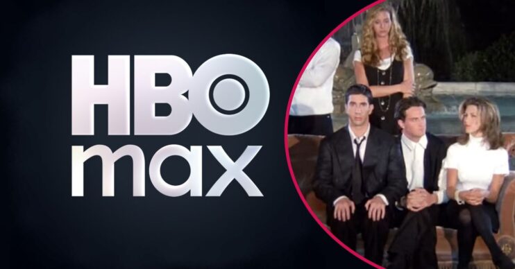 HBO Max logo and the cast of Friends