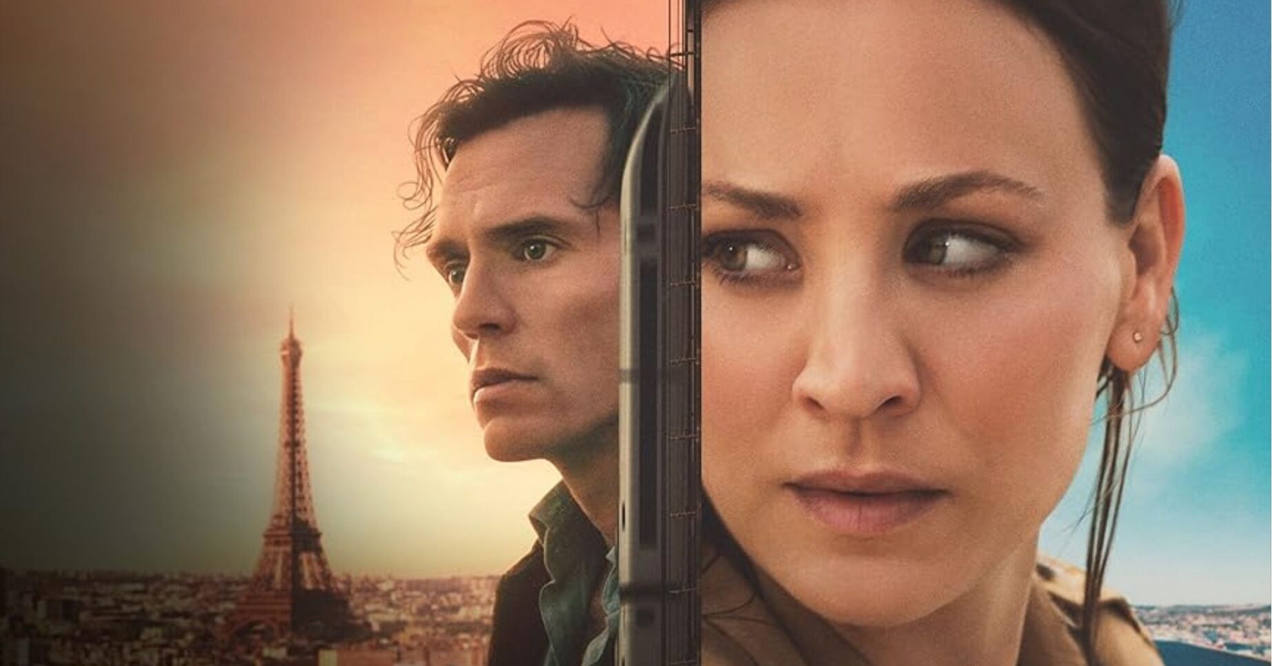 Sam Claflin and Kaley Cuoco on the poster for Vanished on Prime Video