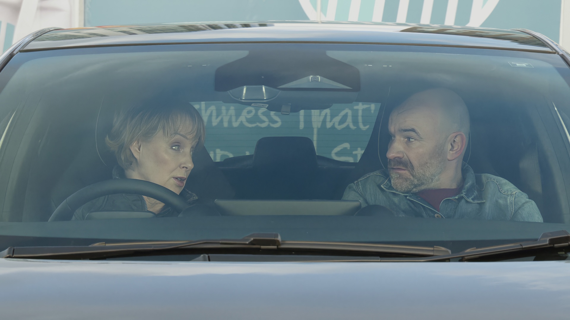 Coronation Street's Sally and Tim in the car