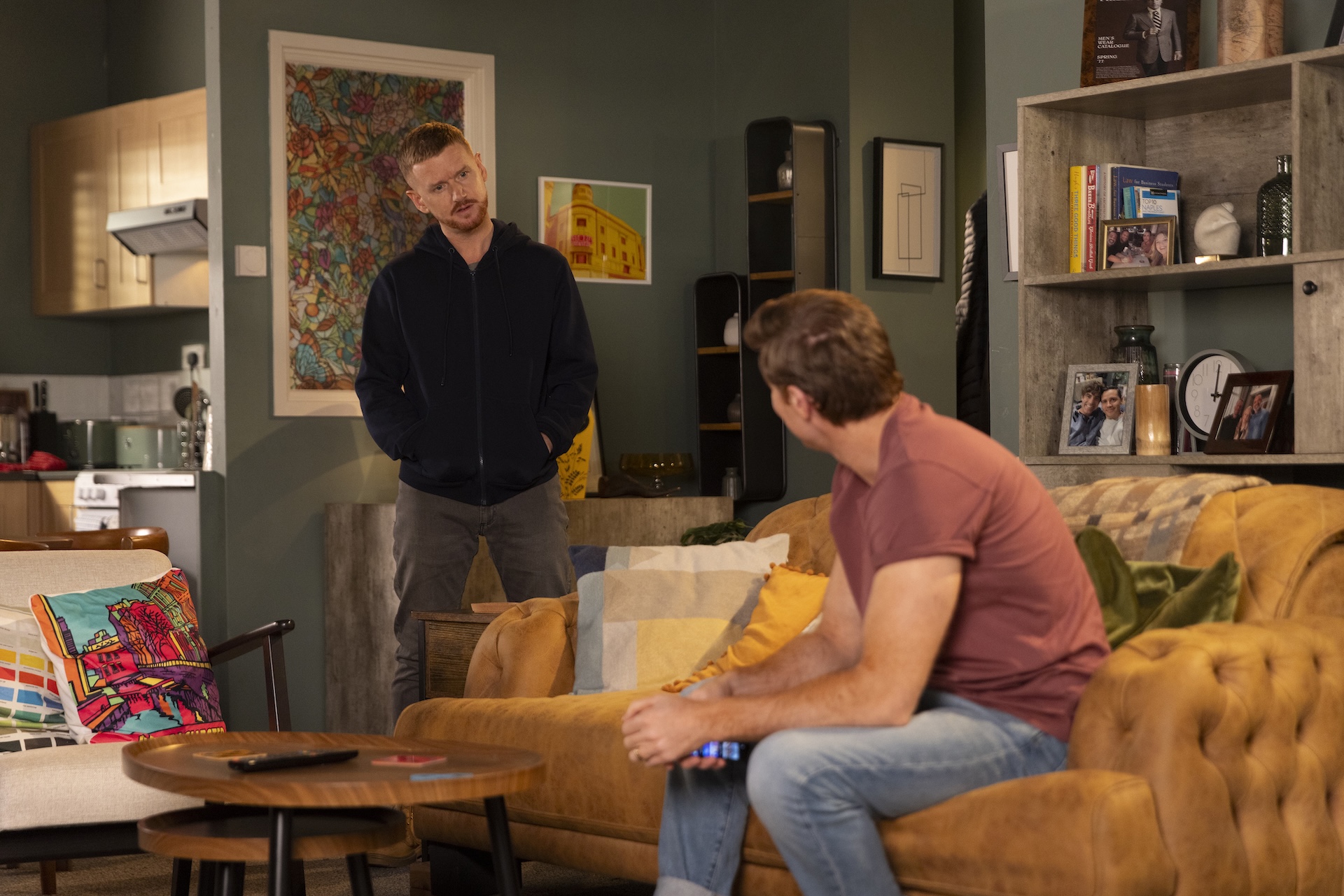 Coronation Street's Gary and Theo talking in the flat