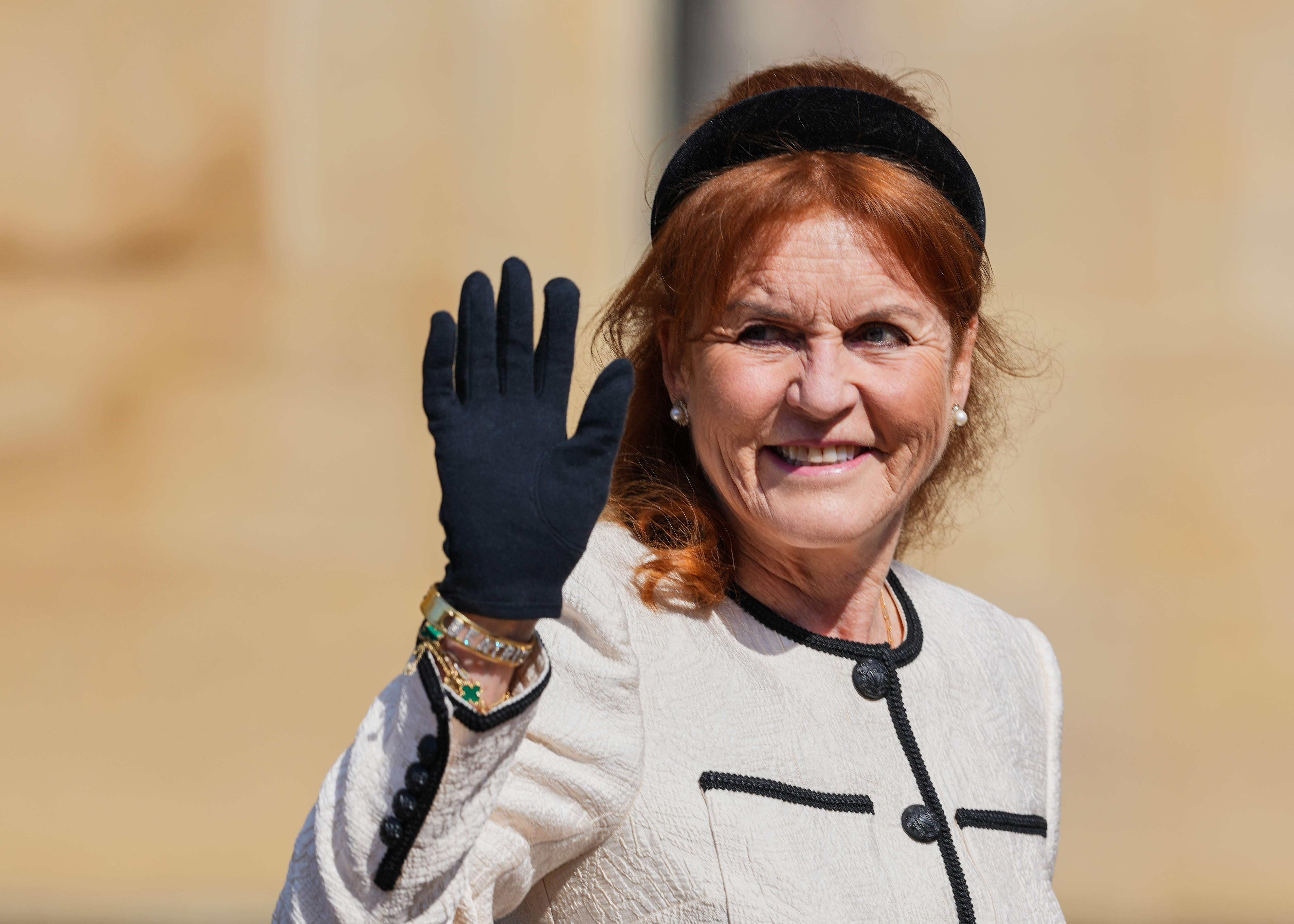 Sarah Ferguson waving