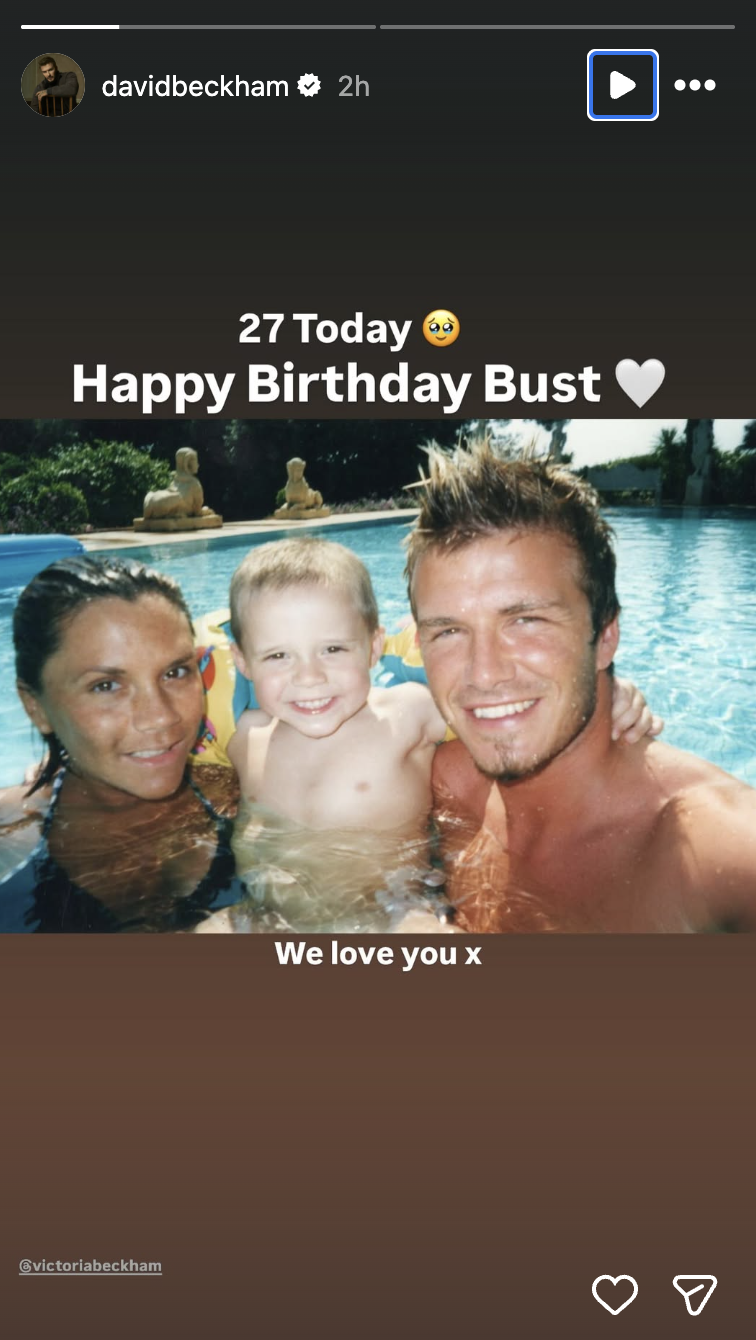 Victoria, Brooklyn, and David Beckham in a pool
