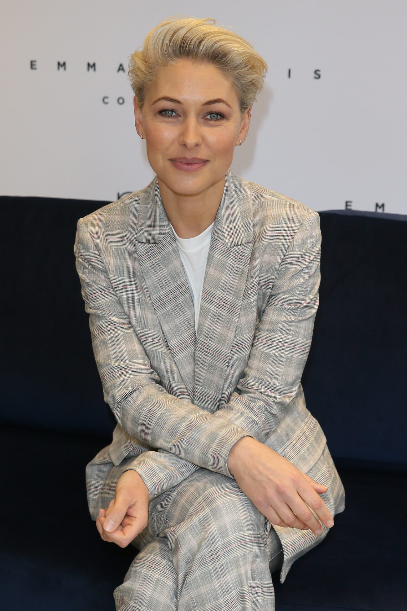 Emma Willis in a grey suit