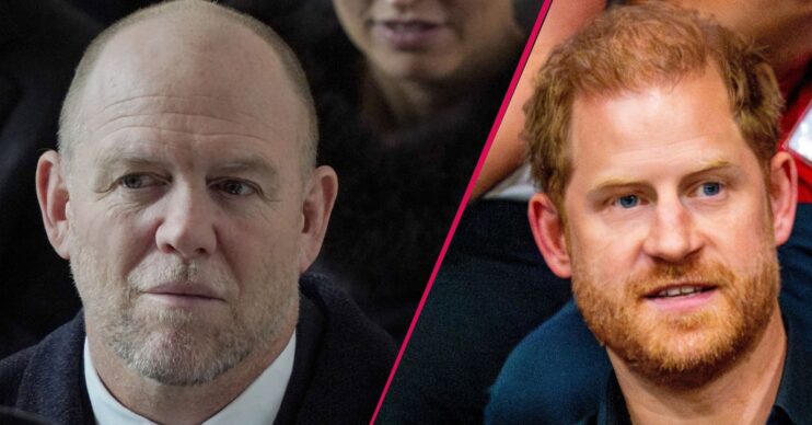 Mike Tindall and Prince Harry frowning