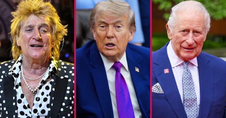 ED composite of Rod Stewart, Donald Trump and King Charles at different events