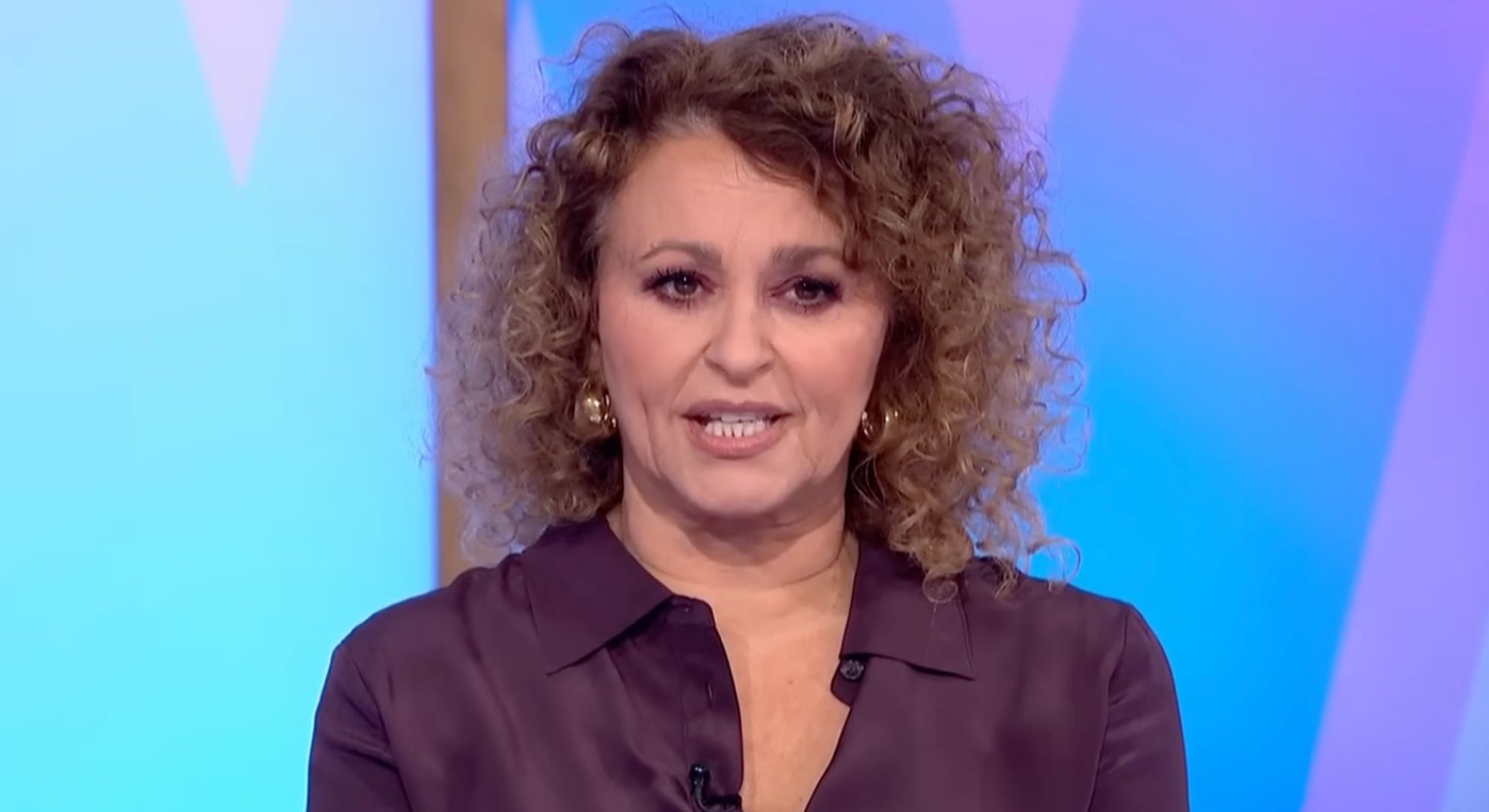 Nadia Sawalha plum blouse Loose Women