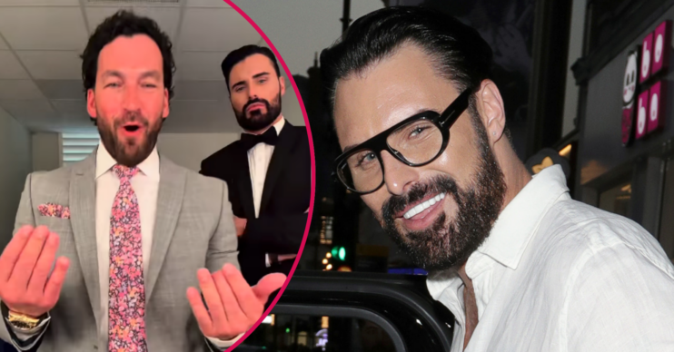 Rylan Clark smiling and Kennedy Bates inset