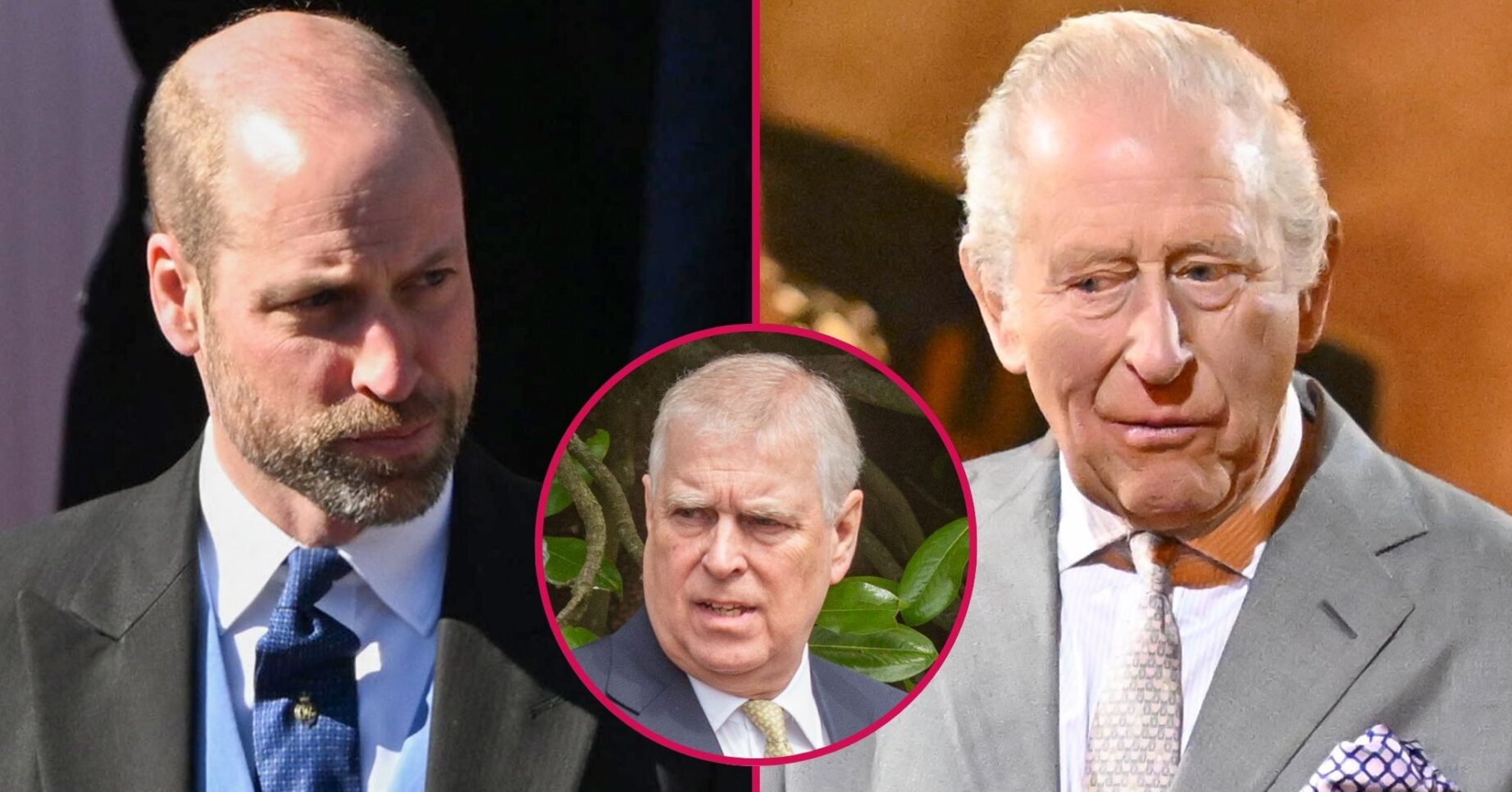 ED composite of Prince William, King Charles and Andrew Mountbatten-Windsor looking serious