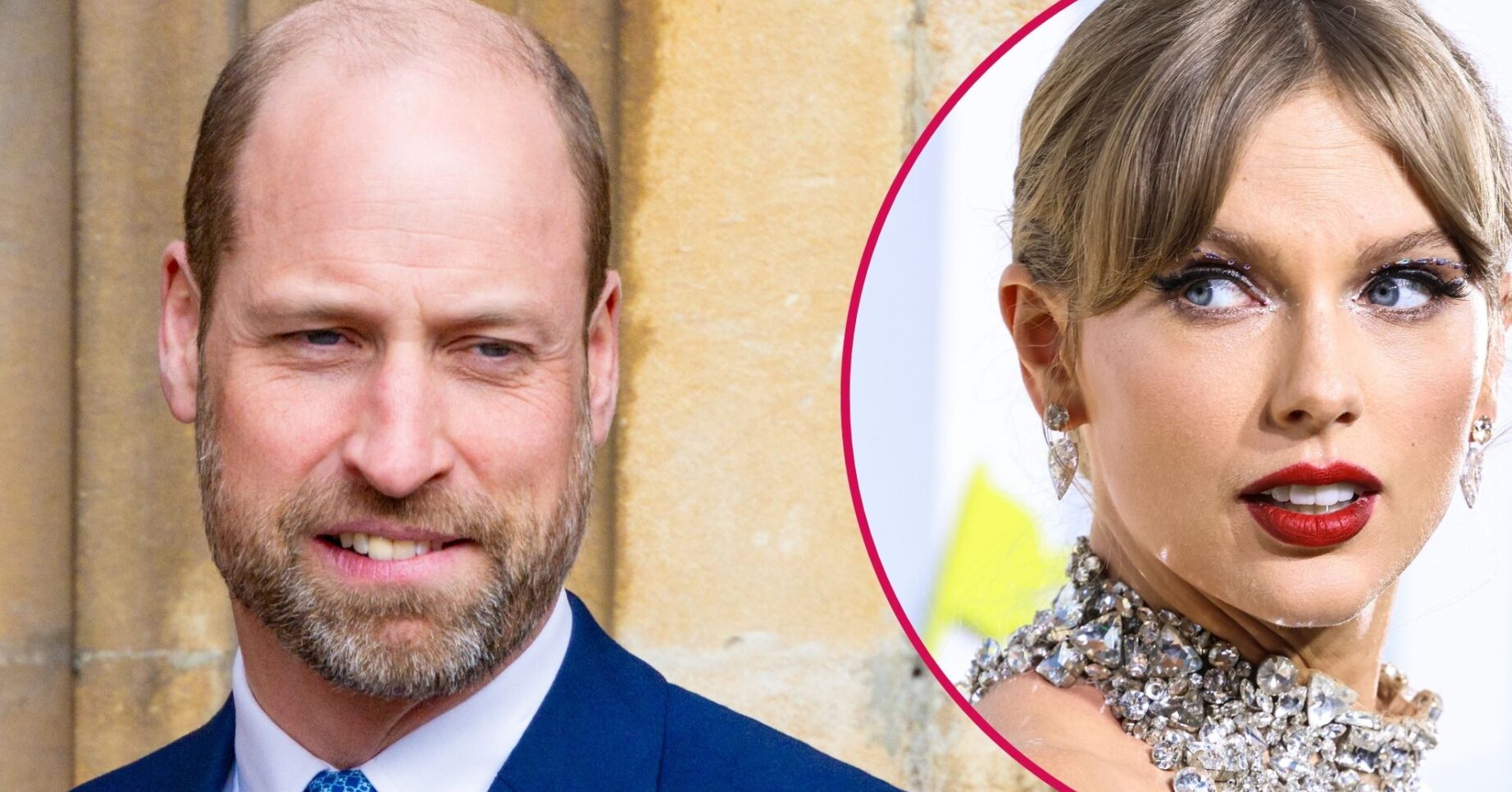 Prince William biting his lip beside Taylor Swift with a shocked expression