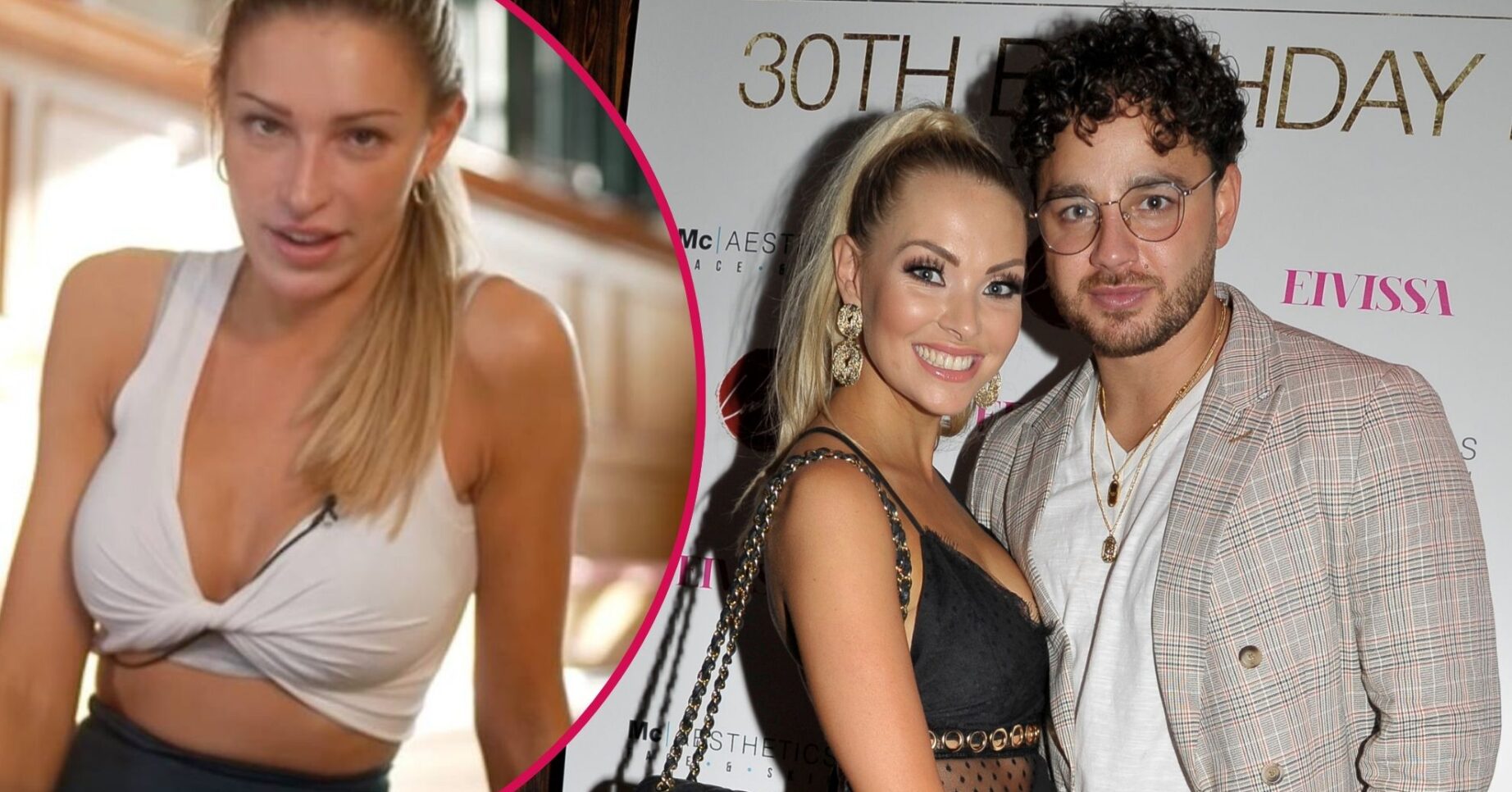 Zara McDermott looking in front / Caroline Daly and Adam Thomas on the red carpet
