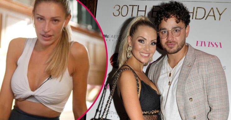 Zara McDermott looking in front / Caroline Daly and Adam Thomas on the red carpet