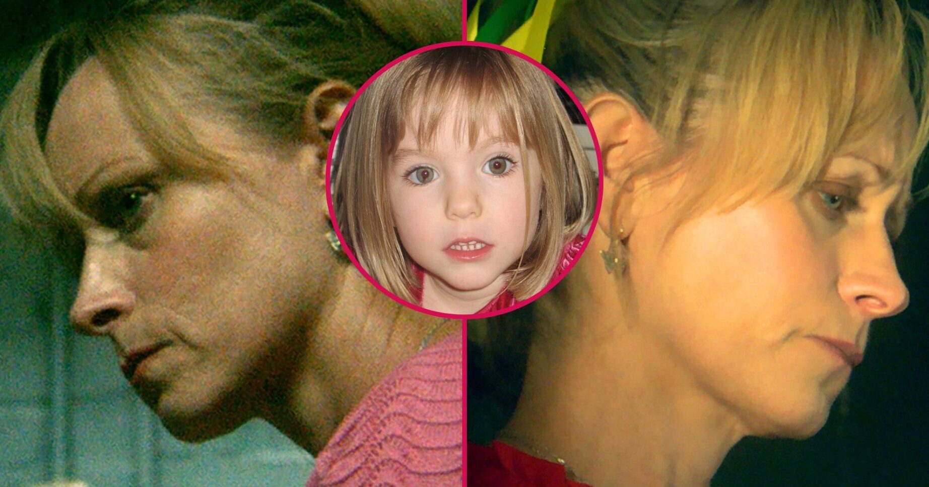 Laura Bayston as Kate McCann and a photo of Madeleine McCann