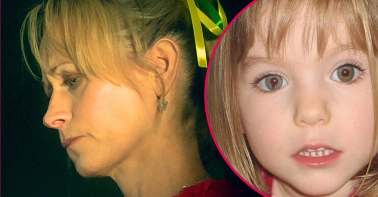 Laura Bayston as Kate McCann and a photo of Madeleine McCann