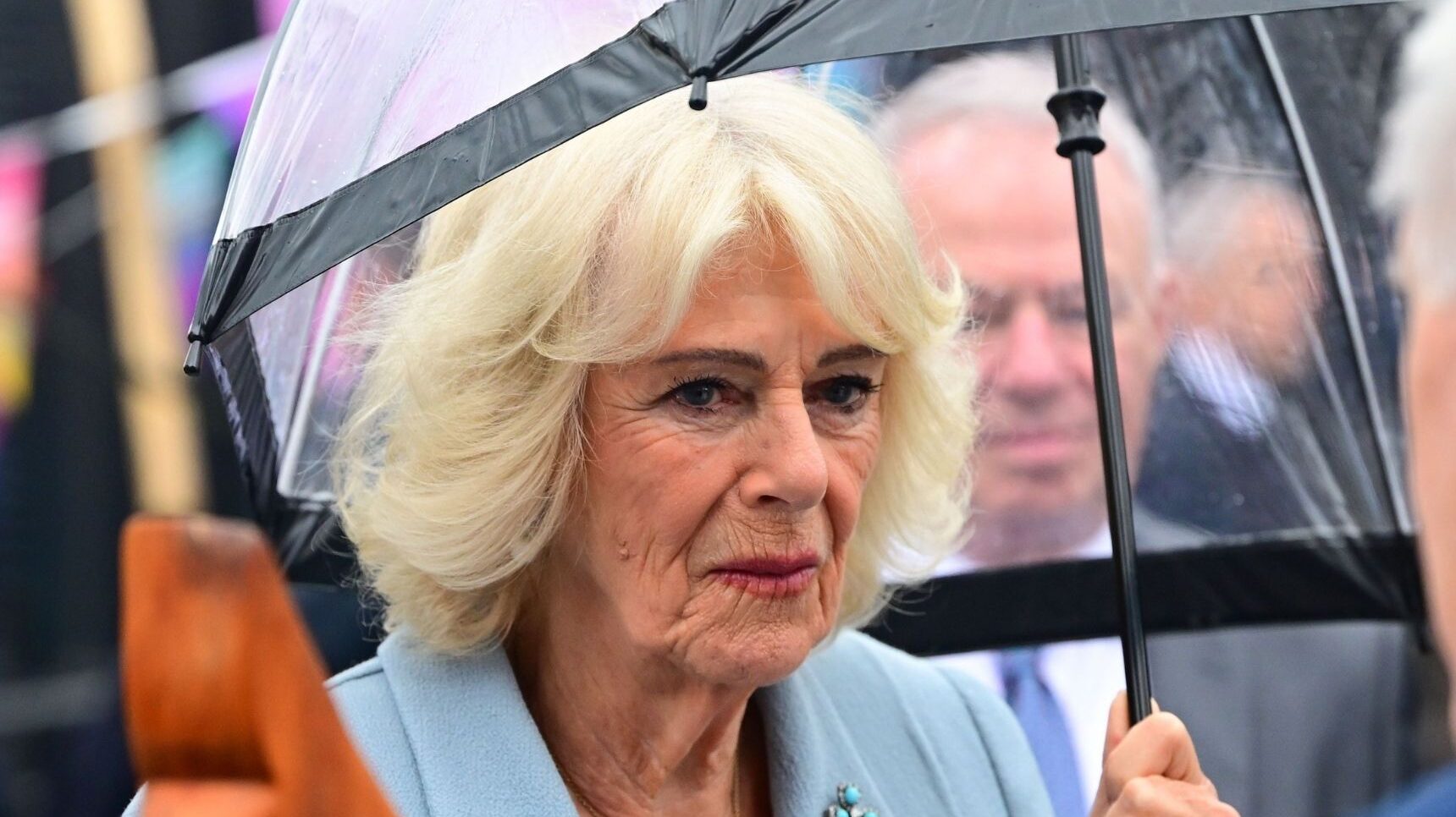 Queen Camilla holding umbrella in Northern Ireland