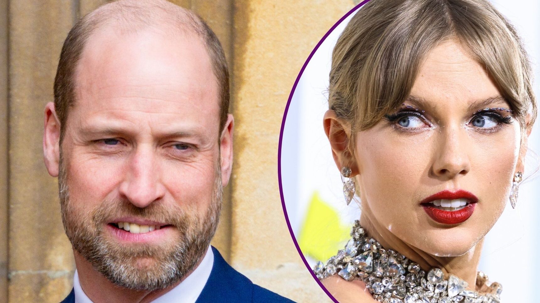 Prince William biting his lip beside Taylor Swift with a shocked expression