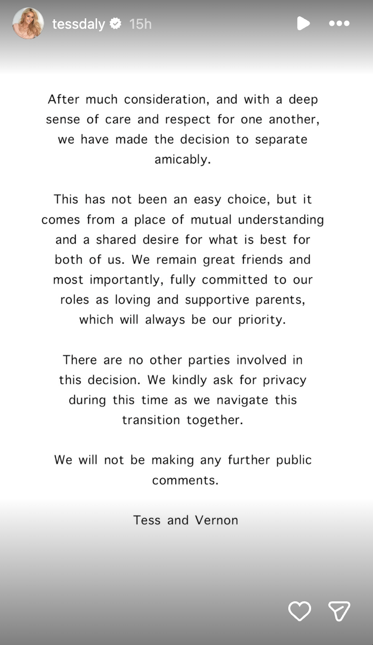 Tess Daly and Vernon Kay's statement