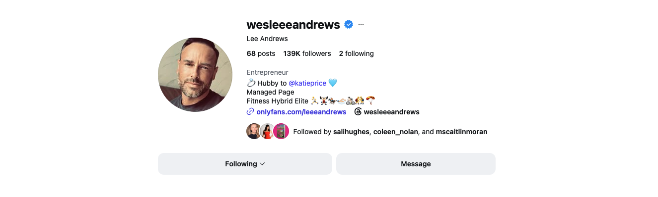 Lee Andrews' Instagram account