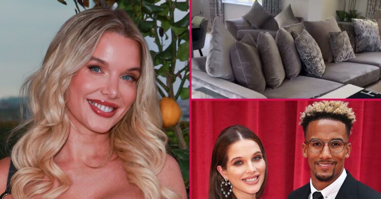 Helen Flanagan and Scott Sinclair and grey sofa