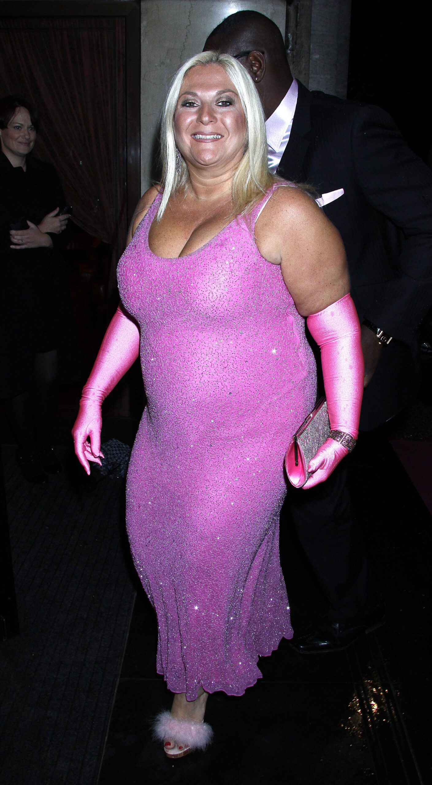Vanessa Feltz in a pink dress