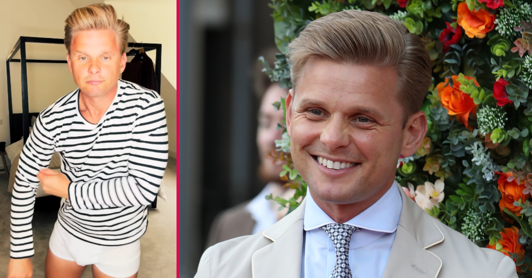Jeff Brazier smiling and in his pants
