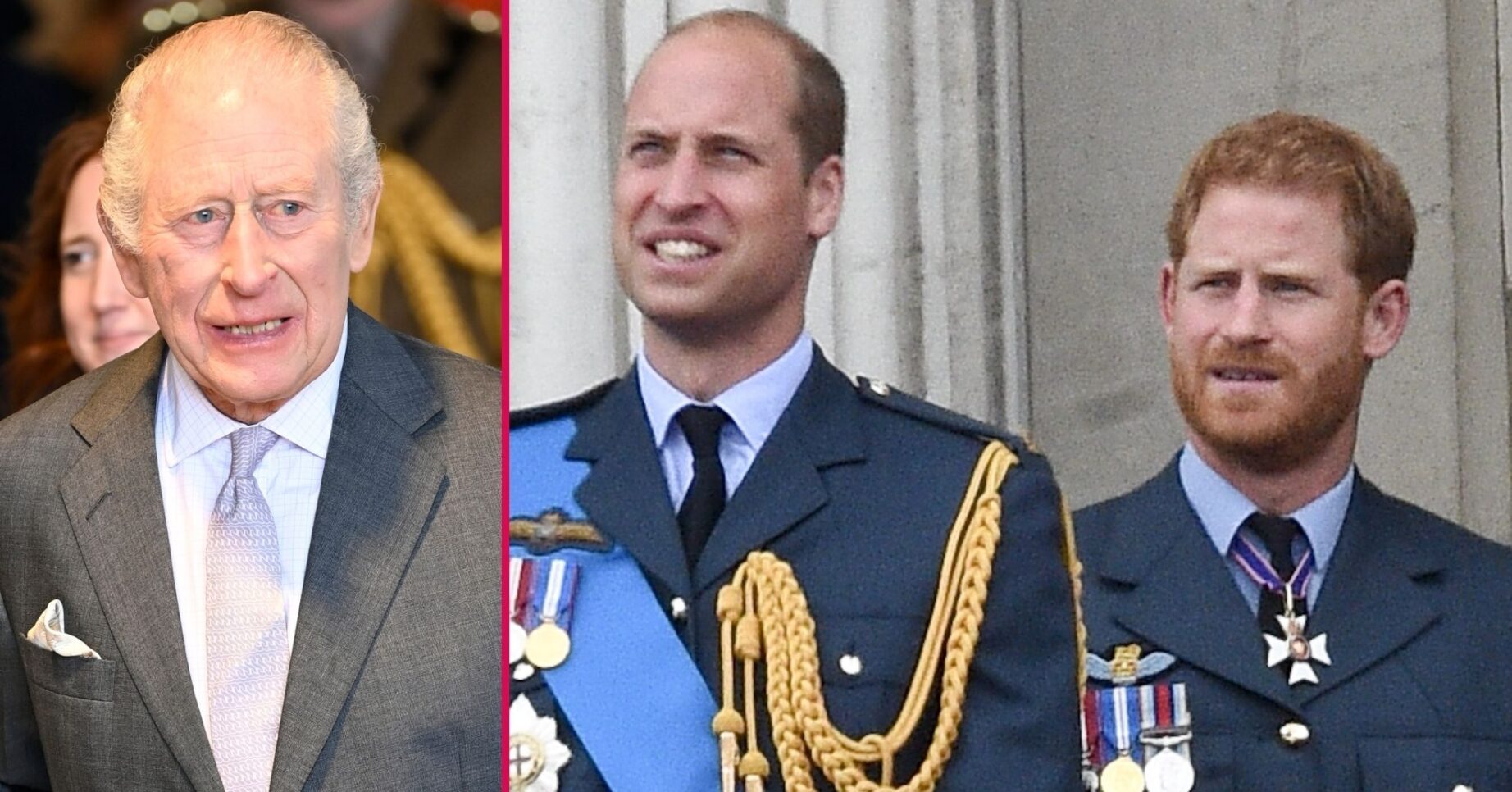 ED composite of King Charles, Prince Harry and William at events