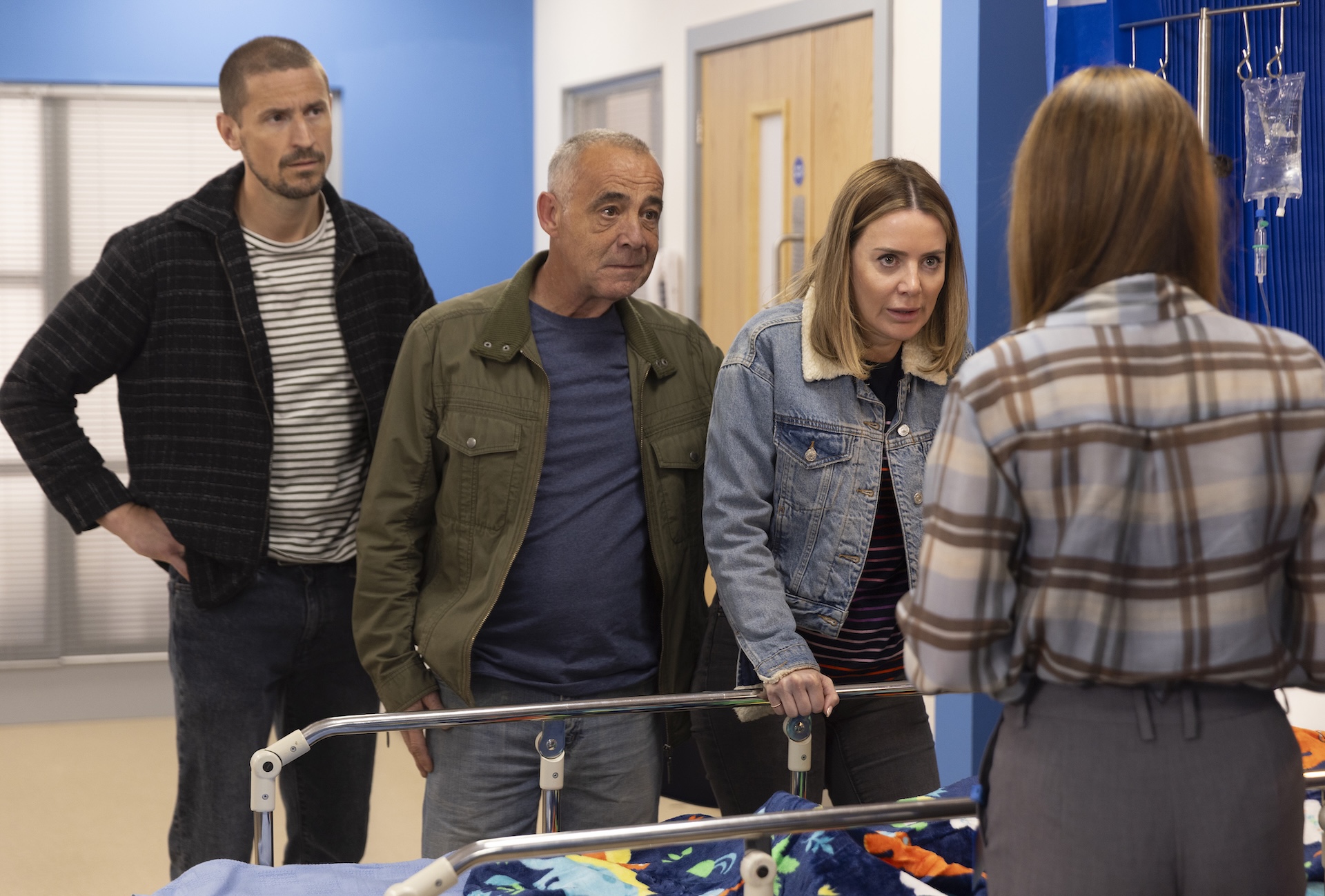 Carl, Kevin and Abi at the hospital in Coronation Street