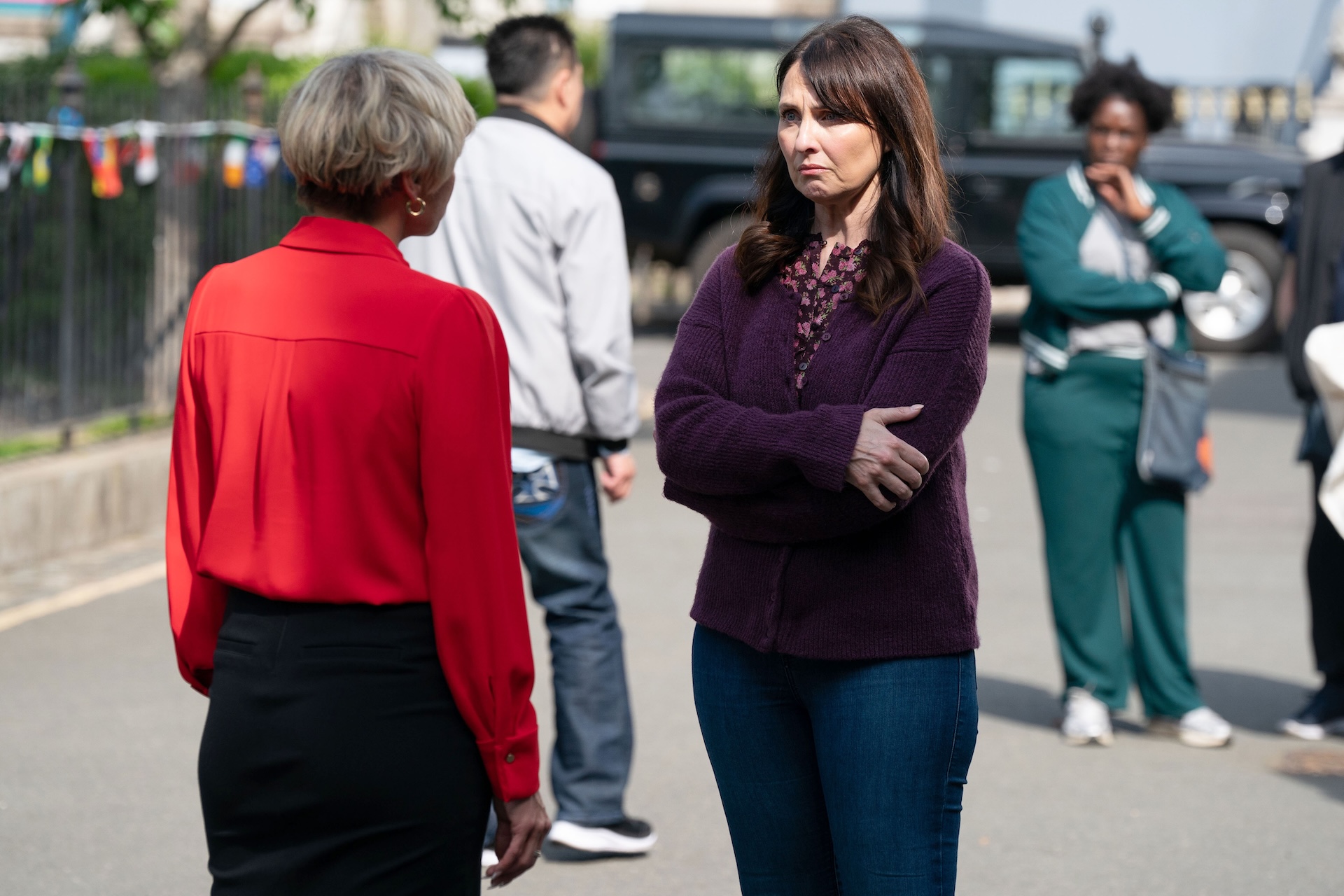 Honey talking to Nicola outside in EastEnders
