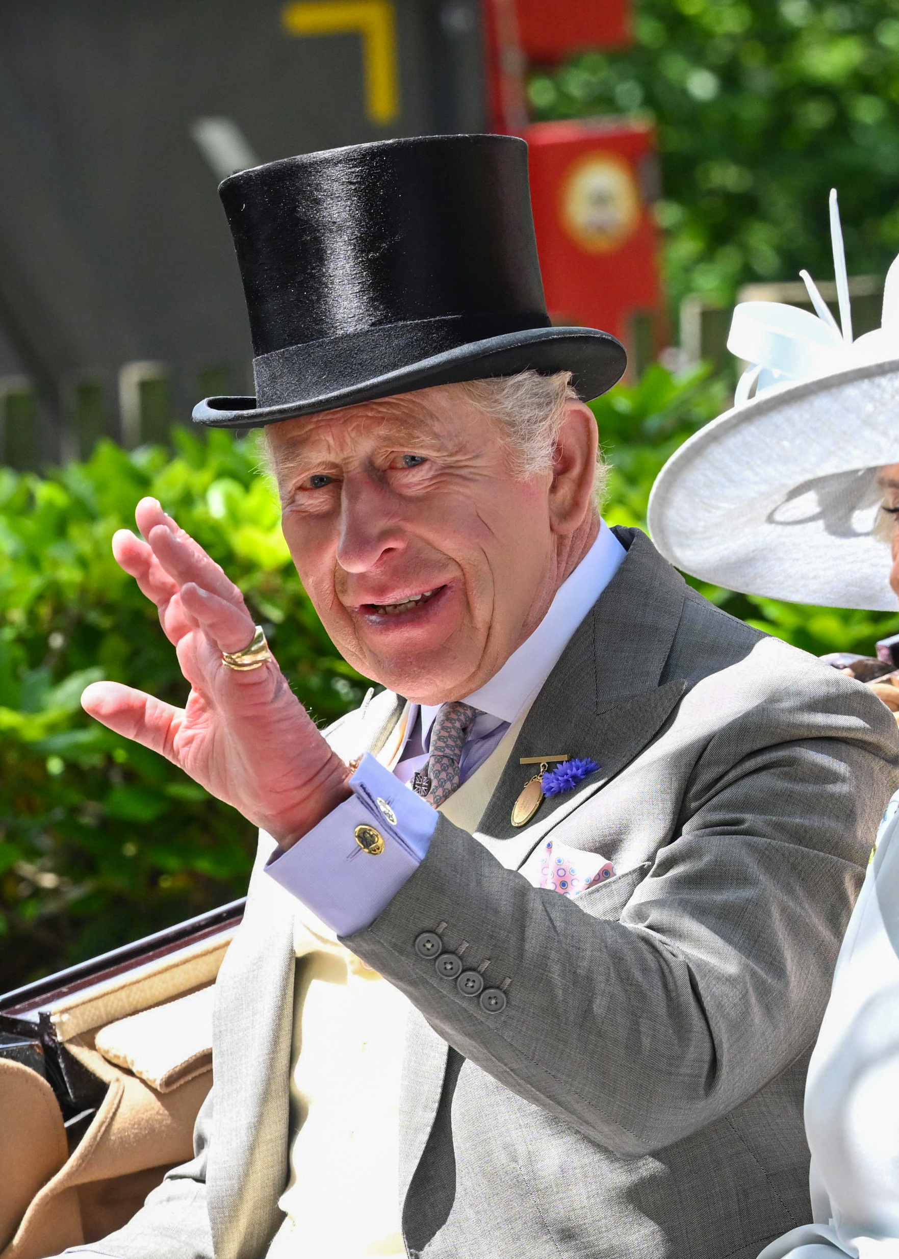 King Charles waving at Royal Ascot