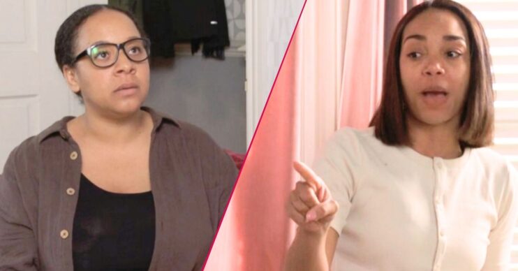 Libby and Chelseas split image of them fighting in EastEnders