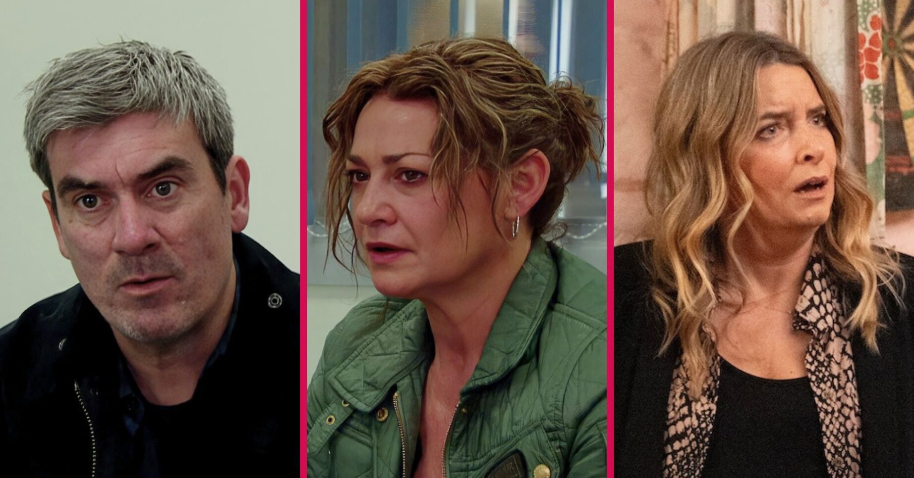 Cain, Moira and Charity in Emmerdale split pic (Credit: ITV)