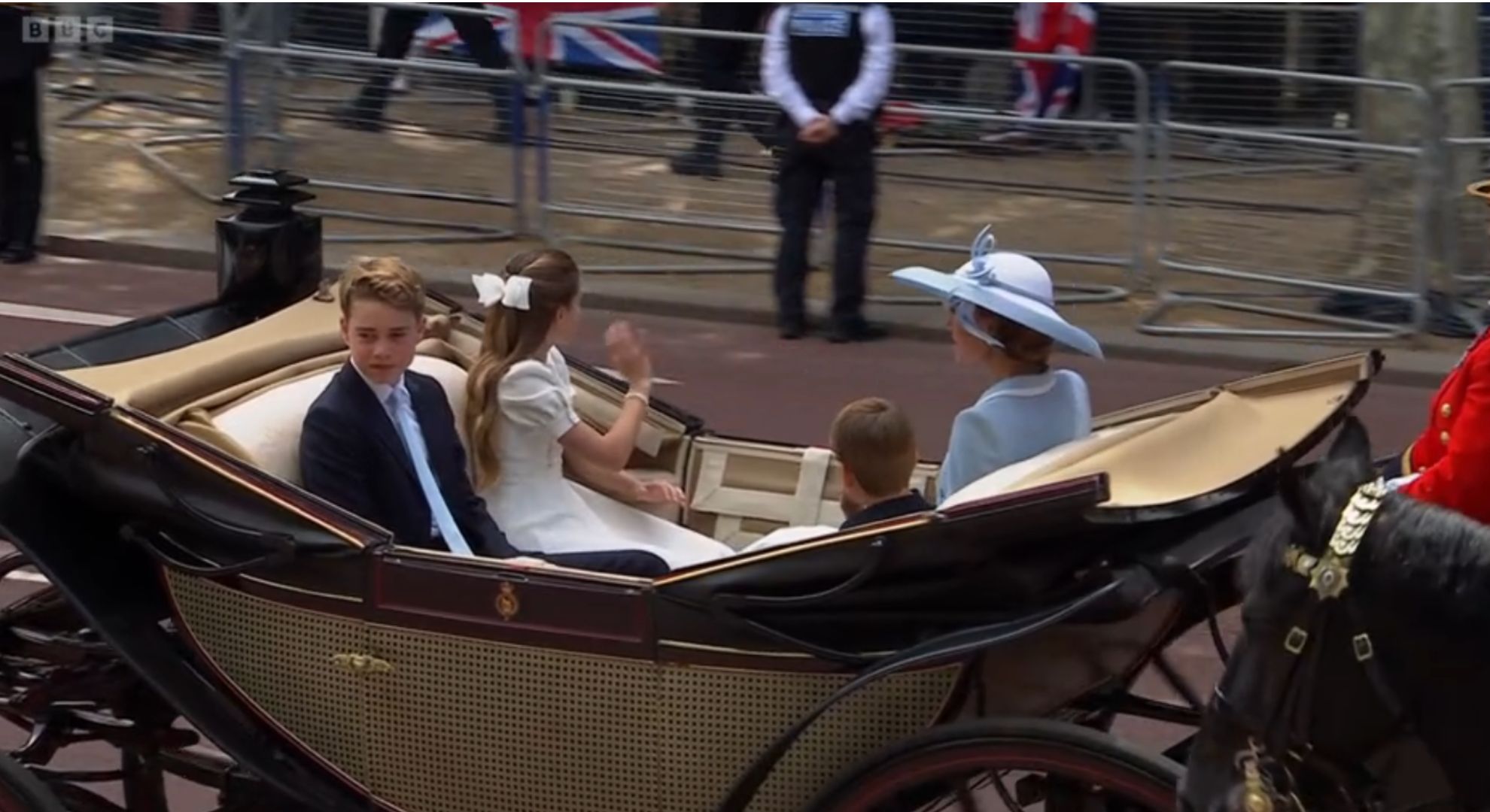 Princess Charlotte, Prince Louis, Prince George and Princess Kate at Trooping the Colour