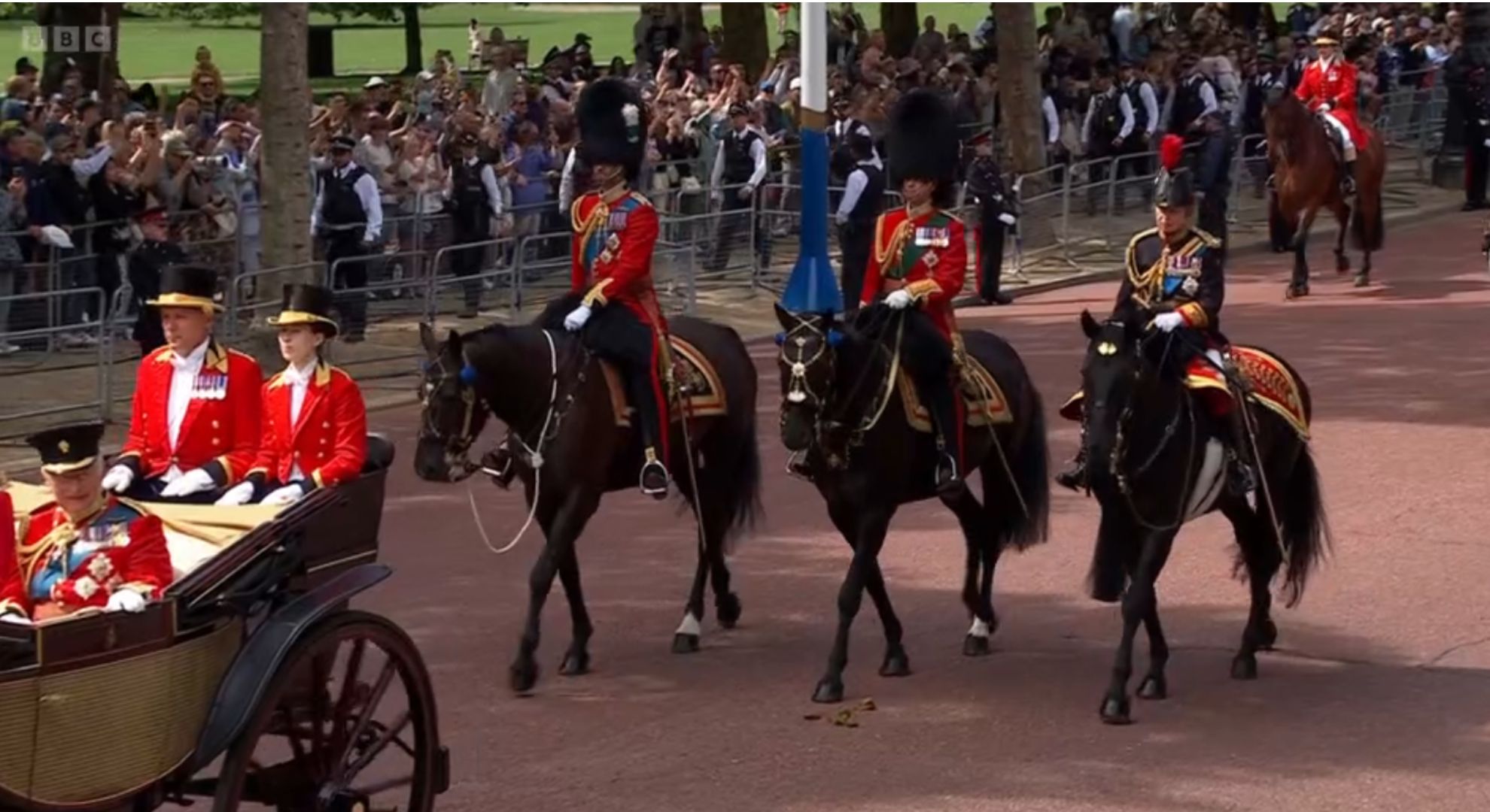 Prince William, Prince Edward and Princess Anne on horseback at Trooping the Colour