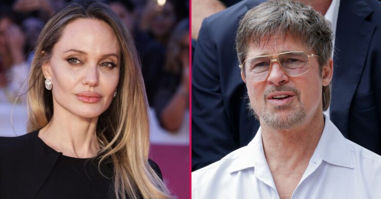 Angelina Jolie and Brad Pitt frowning