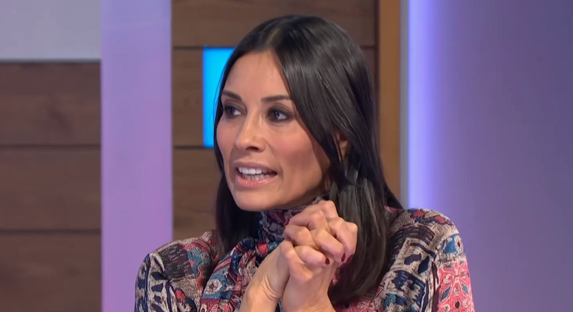 Melanie Sykes with a serious expression
