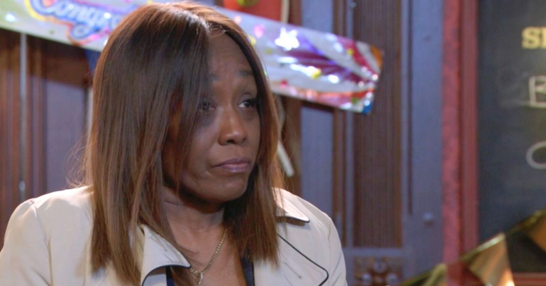 Denise looking sad in EastEnders