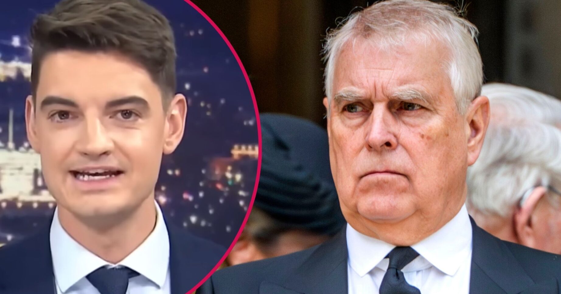 Ben Leo presenting GB News and Andrew Mountbatten-Windsor frowning