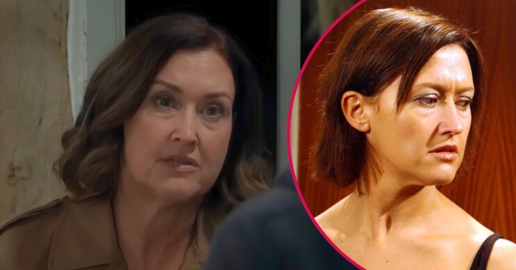 Angela Lonsdale as DS Reid in Emmerdale and Emma Watts in Coronation Street (Credit: ITV/Shutterstock)