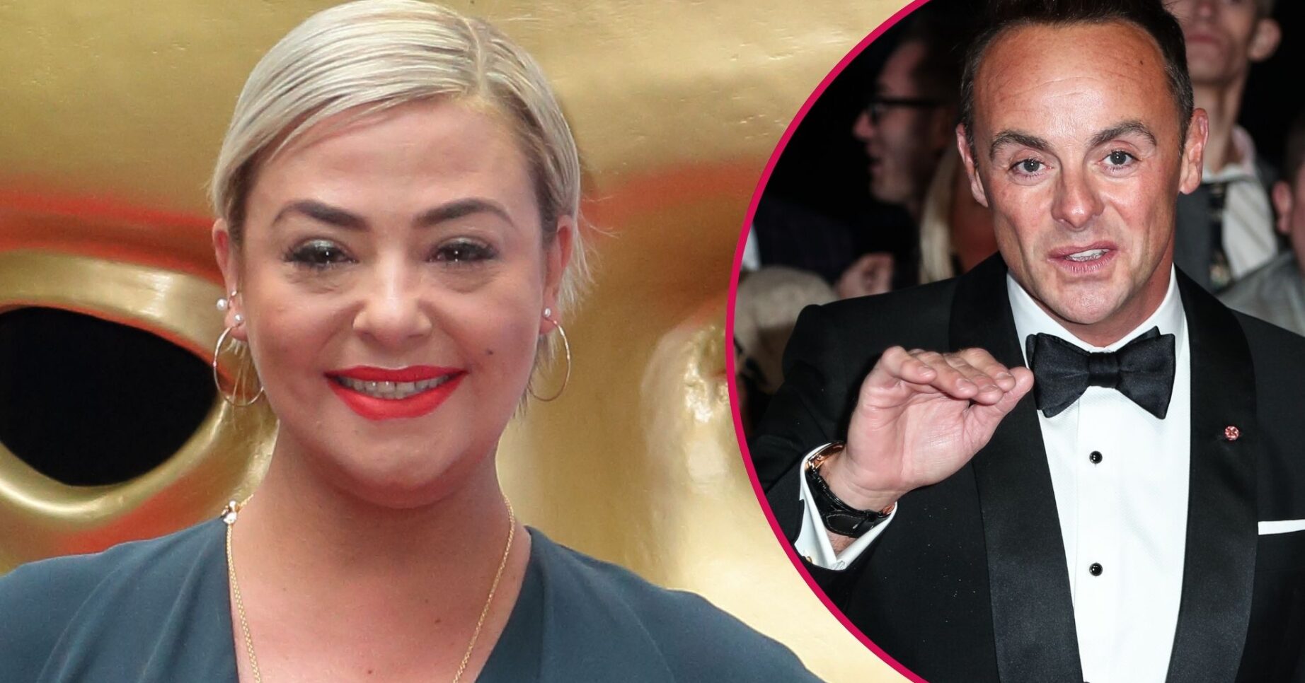 Lisa Armstrong smiling beside a picture of Ant McPartlin