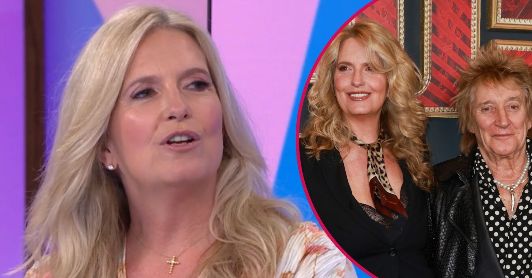 ED composite of Penny Lancaster on Loose Women and with Rod Stewart
