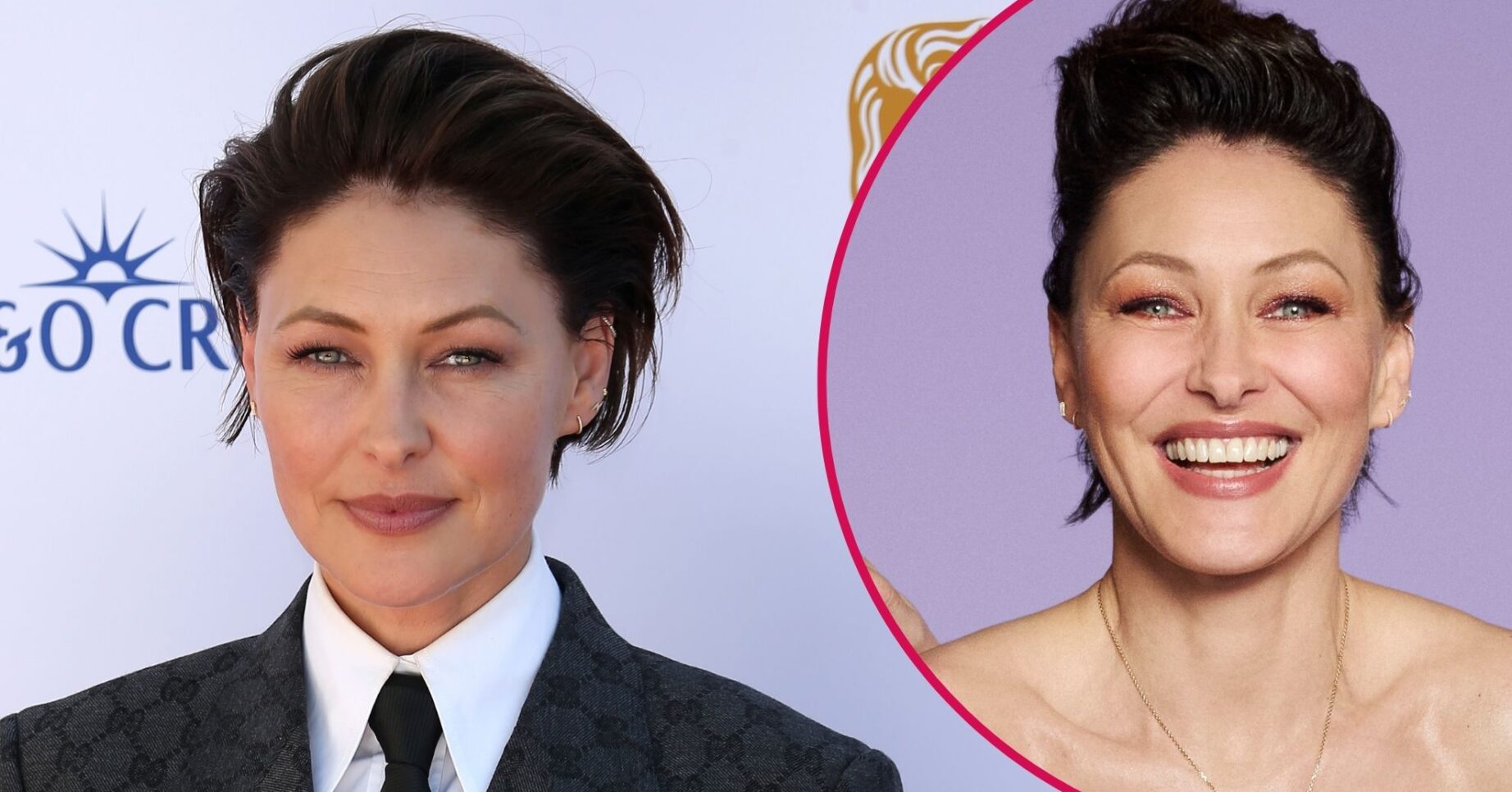 ED composite of Emma Willis at BAFTAs and in Strictly promo photo