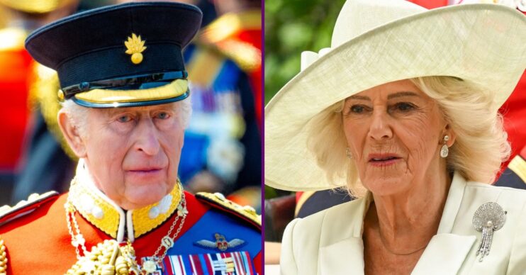 RI composite of King Charles at Trooping the Colour and Queen Camilla at Royal Ascot