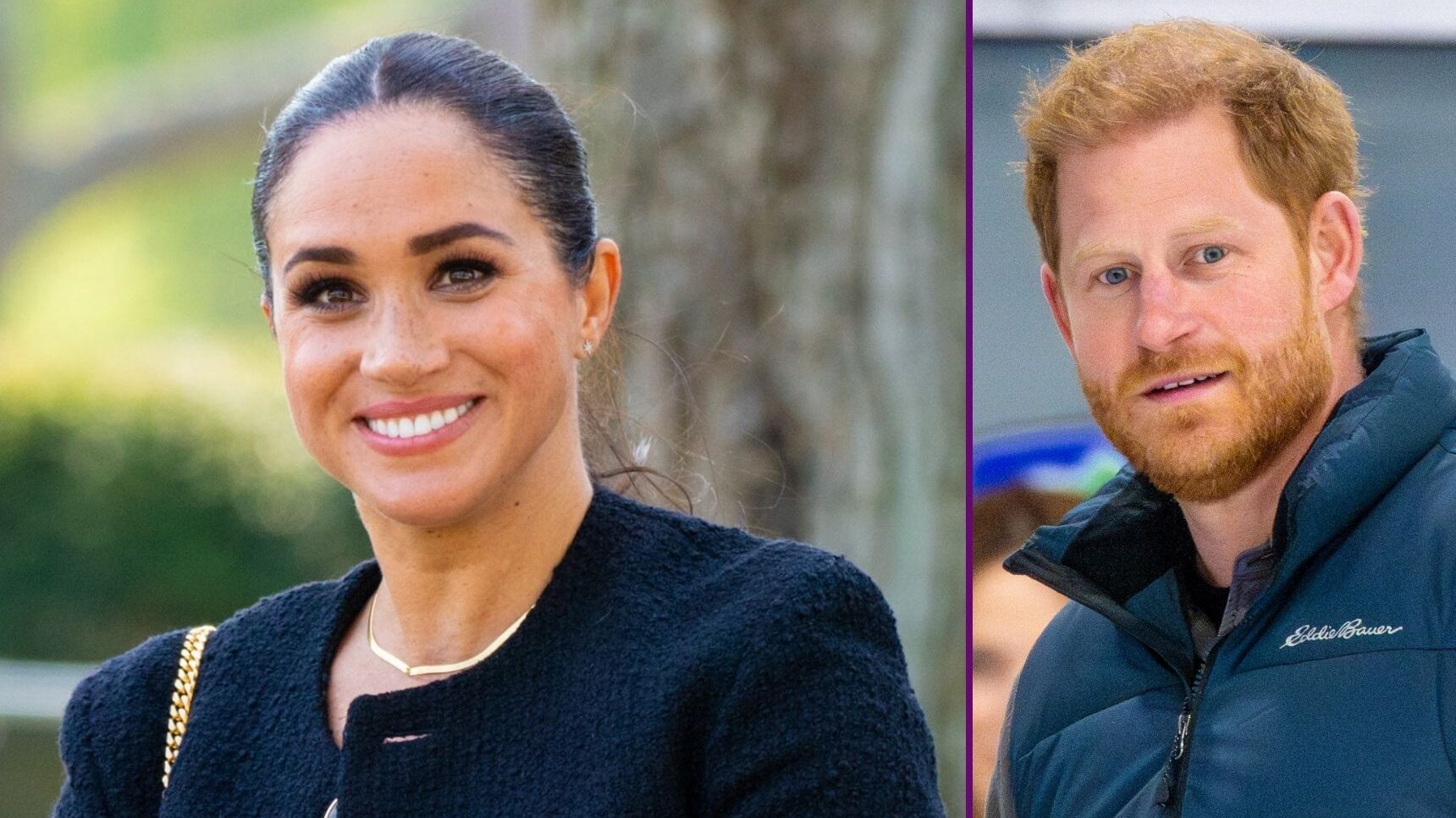 ED composite of Meghan Markle and Prince Harry smiling at different events